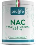 NAC n-acetil-cisteina 600mg 210 Compresse PiùLife, n acetilcisteina 1 Al Giorno, NAC 600 Integratore Antiossidante, Sintesi del Glutatione, Proprietà Difese Immunitarie, Mucolitico Fluidificante