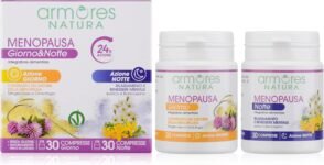 Armores Natura Integratori Alimentari, Menopausa Giorno & Notte, Integratore Menopausa Azione 24h, 30 Compresse Giorno + 30 Compresse Notte, Senza Glutine, Naturalmente Privo di Lattosio
