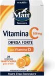 Matt – Integratore Vitamina C 500 – Integratore per Difese Immunitarie a Base di Vitamina C e Vitamina D, in Compresse Gusto Arancia – Riduce Stanchezza e Affaticamento – 20 Compresse (22 g)