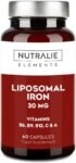 Ferro Liposomiale Complex – 30mg + Vit C & Acido Folico – Forte Dosaggio con B12, B6, A – Maggiore Assorbimento per Stanchezza e Affaticamento – 60 Capsule Nutralie