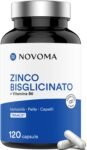 NOVOMA Zinco Bisglicinato 15mg TRAACS®, Con Vitamina B6 Bio-Attiva, Zinco Alto Assorbimento, Integratore Antiossidante per Uomo e Donna, Migliora la Pelle e Acne, 120 Capsule Vegane