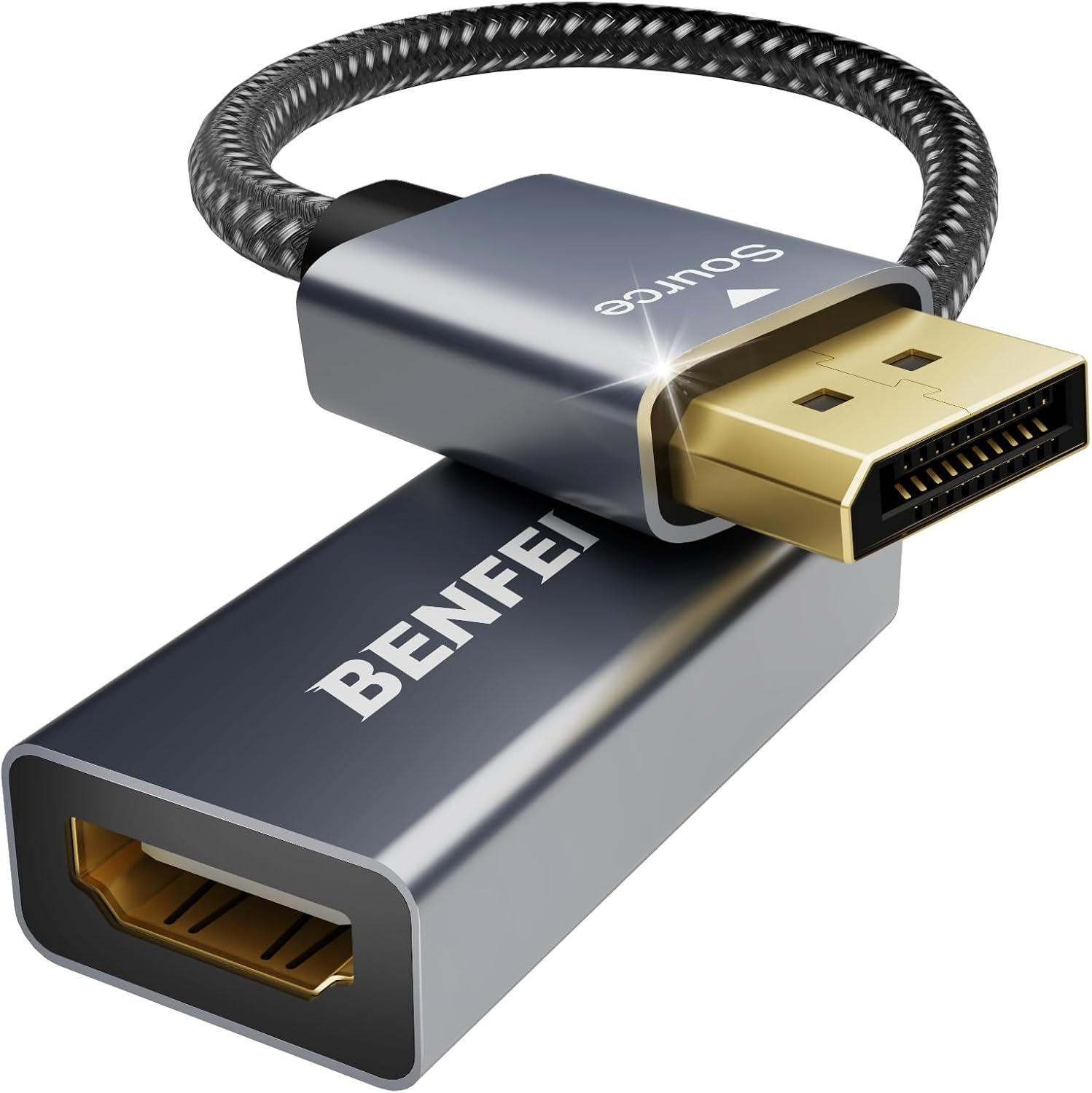 BENFEI Adattatore Displayport a HDMI 4K, Unidirezionale DisplayPort Computer a HDMI Monitor Convertitore per Lenovo Dell HP Asus [involucro in alluminio, intrecciato in nylon]