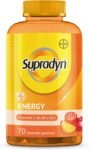 Supradyn Energy, Integratore Multivitaminico Completo, con Vitamine A, B, C, D, E e Coenzima Q10, 70 Caramelle Gommose Multivitaminiche Gusto Ciliegia, Lampone e Arancia