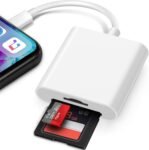 Lettore di schede SD per iPhone iPad, 2 in 1, adattatore per lettore di schede di memoria, visualizzatore di schede con slot per schede SD e TF, Plug and Play