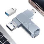 Chiavetta Usb per iPhone,Mfi Certified Lightning Memoria Esterna Pen Drive Penna Usb Chiavette 3 In 1 per iPhone,iPad,iOS,Macbook,Android,Pc (Grey, 256GB)