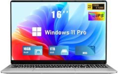 2025 Pc Portatile 16 Pollici Celeron N95 Upto 3.4GHz Notebook LPDDR4 16 GB RAM 1 TB SSD Espansione 1TB Win 11 Pro 5G WiFi 1920×1200 FHD USB 3.0 BT 5.0 Mini-HD Tastiera Retroilluminata Sblocco Impronta