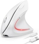 TECKNET Mouse Verticale Wireless Ricaricabile, 4800 DPI Mouse Ergonomico Silenzioso Senza Fili, 6 Pulsanti, 2.4GHz con Ricevitore USB per PC, Computer, Laptop, Mac, Bianco