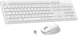 LeadsaiL Kit Tastiera e Mouse Wireless con Tastierino Numerico, Layout Italiano QWERTY, 2,4 GHz USB, Silenzioso, Compatibile con PC, Desktop, Laptop, Computer per Windows, HP, Lenovo, Mac-Bianco