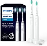 Philips Sonicare 3100 spazzolino elettrico sonico, sensore di pressione e timer, colore bianco, confezione doppia, modello HX3675/13, Sonicare 3100, Bianco/Bianco