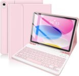 SOPPY Custodia con Tastiera Inglese per iPad 10a Generazione 10,9 Pollici 2022 (A2696 / A2757 / A2777), Bluetooth Wireless Rimovibile – Rosa