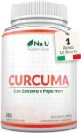 Curcuma 1520mg con Zenzero e Pepe Nero – 365 Capsule Vegane – Alto Dosaggio di Curcumina in Polvere – 95% di Curcuminoidi – Prodotto in Europa – Nu U Nutrition