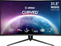 MSI G32CQ5P Monitor Gaming curvo WQHD 31,5″ (80 cm) – Pannello VA 1500R (2560 x 1440), 170Hz / 1ms, Adaptive Sync, supporto regolabile a 3 vie – DP 1.2a, HDMI 2.0b CEC