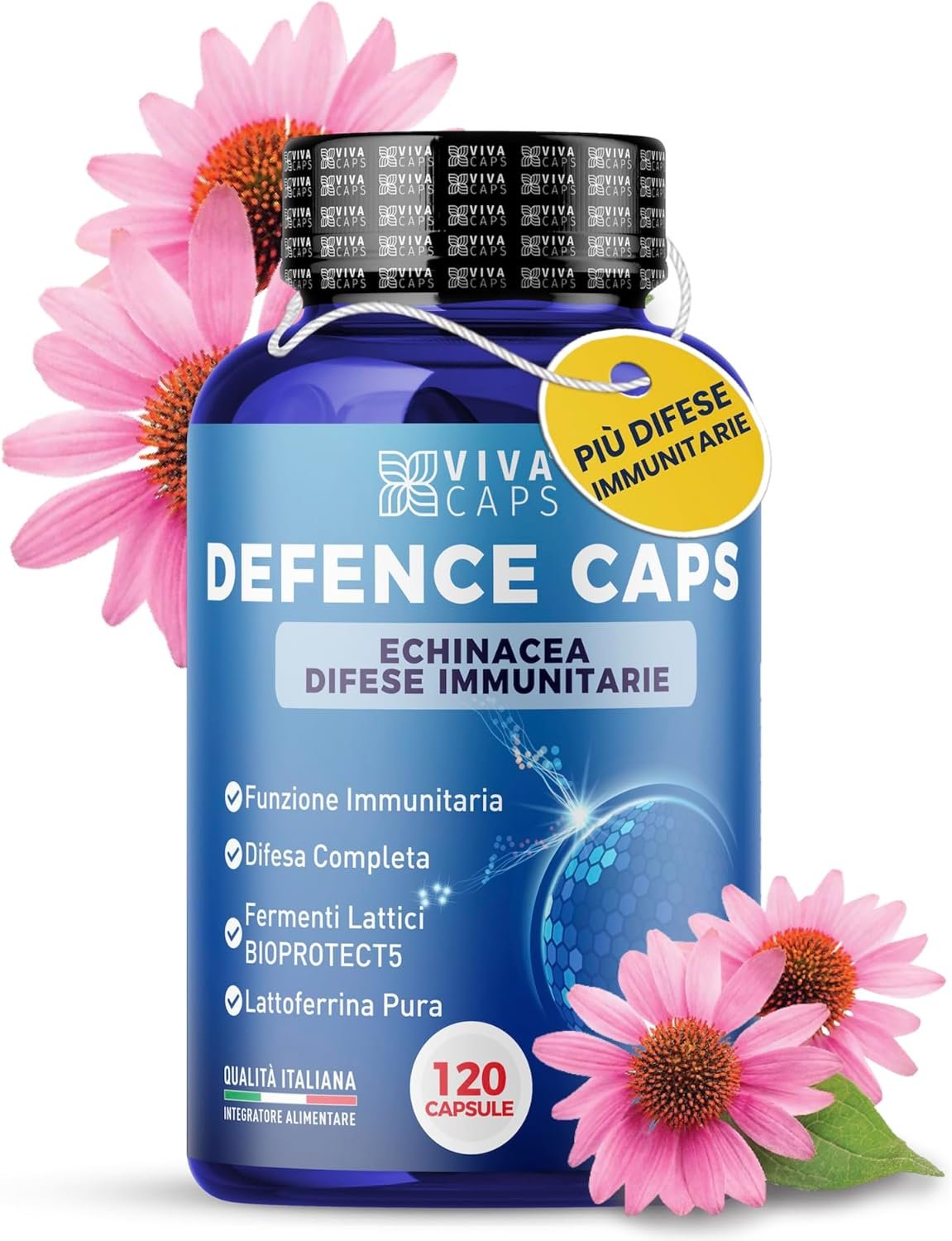 ECHINACEA | 2.900 mg (4:1) | 4% di Polifenoli | Dall’Europa | Integratore per Difese Immunitarie Adulti | 120 capsule (4 Mesi di Fornitura) | Vegan | Vegavero®