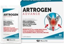 Artrogen Advance Buste, Integratore per Articolazioni con Peptidi di Collagene, Acido Ialuronico e Vitamina C, Supporta Cartilagini e Riduce Dolori Articolari, 20 Buste da 10 g