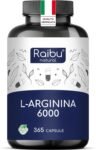 L-Arginina – 365 Capsule Vegane – 6000 mg di L Arginina HCL Pura per Dose Giornaliera – Alto Dosaggio, Senza Additivi e Testato in Laboratorio – Naturale Integratore Alimentare