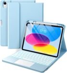 Vobafe Tastiera iPad 10 Generazione 10.9 Pollici 2022, Cover con Tastiera Rimovibile iPad A16 11 Gen 2025 con Trackpad, Italiano QWERTY con 7 Colori Illuminato, Custodia con Portapenna,Blu chiaro