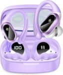 Cuffie Bluetooth Sport, Auricolari Bluetooth 5.3 Wireless con 4 ENC Cancellazione Rumore Mic, 50 Ore HiFi Stereo Cuffie Wireless, IP7 Impermeabile, Cuffiette Bluetooth con LED Display, USB-C, Violet