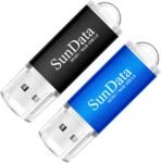 SunData 2 Pezzi 16GB Chiavetta USB Pen Drive 16GB Metallo USB2.0 Unità Memoria Flash Thumb Drive per Archiviazione Dati con Luce LED (2 colori: Nero Blu)