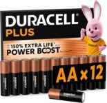 DURACELL Batterie Plus AA (Confezione da 12) – Batterie Alcaline da 1,5 V – Fino al 150% di durata extra con Attivi POWER BOOST– Affidabilità per i dispositivi di utilizzo quotidiano – MN1500