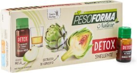 Pesoforma Nature Detox, Estratto di Carciofo Liquido, integratore per Rimettersi in Forma, al Gusto Mela, Formula Green, 6 Flaconcini, confezione per 1 Settimana