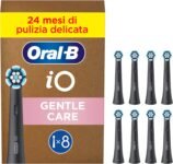 Oral-B Testine di Ricambio iO Gentle Care Nere, 8 Testine Oral B per Spazzolino Elettrico, Rotonde Originali per Gengive Sensibili, Setole angolate per rimuovere la placca