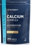 Calcio Magnesio Zinco e Vitamina D3 | 200 Compresse Vegane | Calcio Integratore ad Alto Dosaggio | Calcium Complex | Calcium Magnesium Zinc Vitamin D3 Supplement | Horbaach