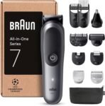 Braun Rifinitore All-In-One Series 7, Rasoio Elettrico Barba 12In1, Taglia Peli Naso E Orecchie, Macchinetta Per Capelli, Lama ProBlade, Tecnologia AutoSense, Wet&Dry, AIO7545, Grigio