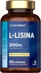 L Lisina 2000 mg | 365 Compresse Vegane per 6 Mesi | 2000 mg per Dose Giornaliera | Aminoacidi Essenziali ad Alto Dosaggio | Integratore con L-Lisina HCL | L Lysine Supplement | Horbaach