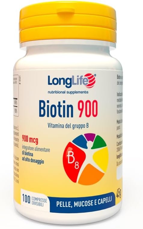 LongLife® Biotin 900 | Integratore di biotina ad alto dosaggio | Benessere di pelle, capelli, unghie | Oltre 6 mesi di trattamento | Vegano e senza glutine