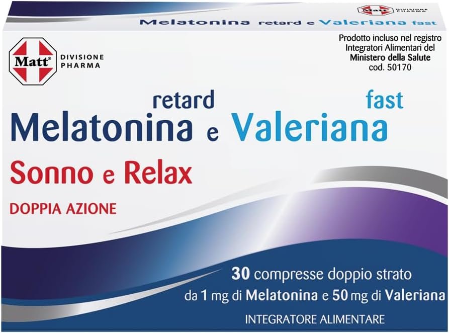 Matt, Melatonina Retard Valeriana Fast, Integratore Alimentare Utile per Favorire il Rilassamento e il Sonno, Confezione da 30 Compresse