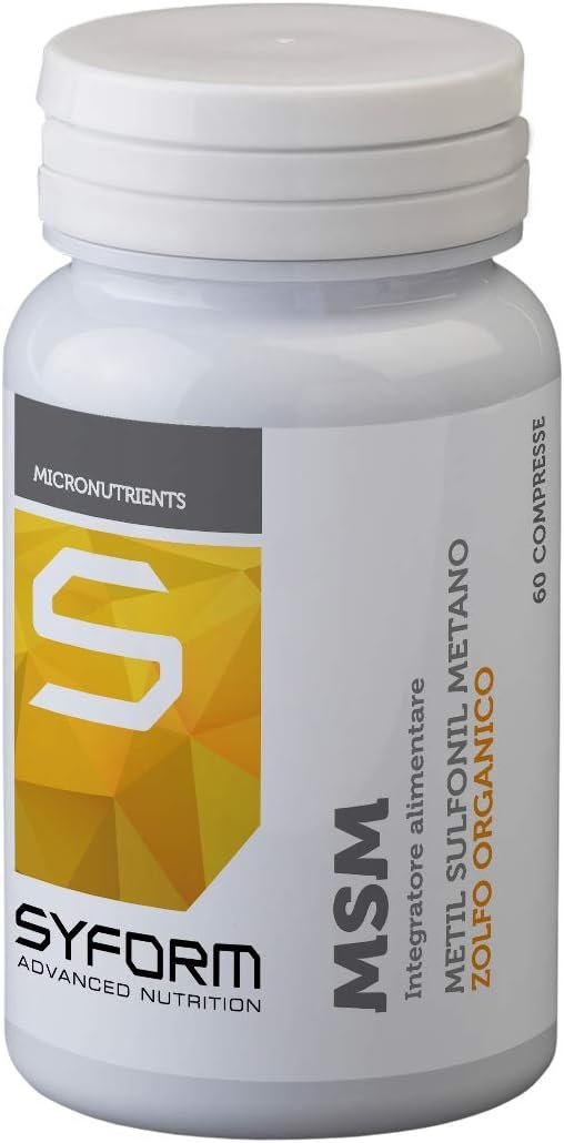SYFORM MSM INTEGRATORE ALIMENTARE 60 CPS Zolfo organico per infiammazioni articolari e alterazioni cutanee. Metil Sulfoni Metano, contrasta infiammazioni articolari e alterazioni cutanee