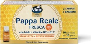 Matt, Pappa Reale Fresca, Integratore Alimentare Ricca di Nutrienti con Vitamina B6 e B12, Senza Glutine, Contribuisce alla Riduzione della Stanchezza e dell’Affaticamento, 10 Flaconcini da 8 ml