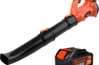 Soffiatore a Batteria, Bravolu 21V Soffiatore Foglie Elettrico, con Batteria da 4,0 Ah e Caricabatteria, Velocità Aria Max Regolabile 240 km/h, 20000 RPM con 6 Velocità Regolabili, Ugelli a 2 Sezioni