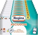 Regina Asciugoni Carta Cucina, Confezione da 24 Rotoli a 2 veli, 100 strappi per rotolo, Maxi fogli, Lunghi più del doppio dei normali rotoli, Carta 100% certificata FSC