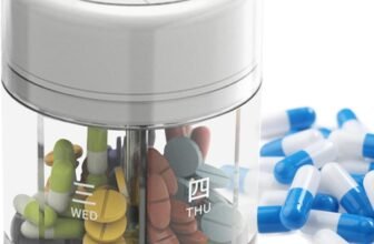 Scatola portapillole portatile | Astuccio quotidiano per compresse | Porta medicinali a 7 scomparti con taglierina per integratori, borsetta, campeggio, escursionismo, famiglia e amici