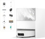 DREAME Aqua10 Ultra Track Complete Robot Aspirapolvere, Lavaggio 45 °C, Supera Ostacoli di 6 cm, Auto-pulizia Mocio, Aspirazione da 19.500 Pa, 0 Grovigli, Evita Oltre 240 Oggetti, Controllo Vocale