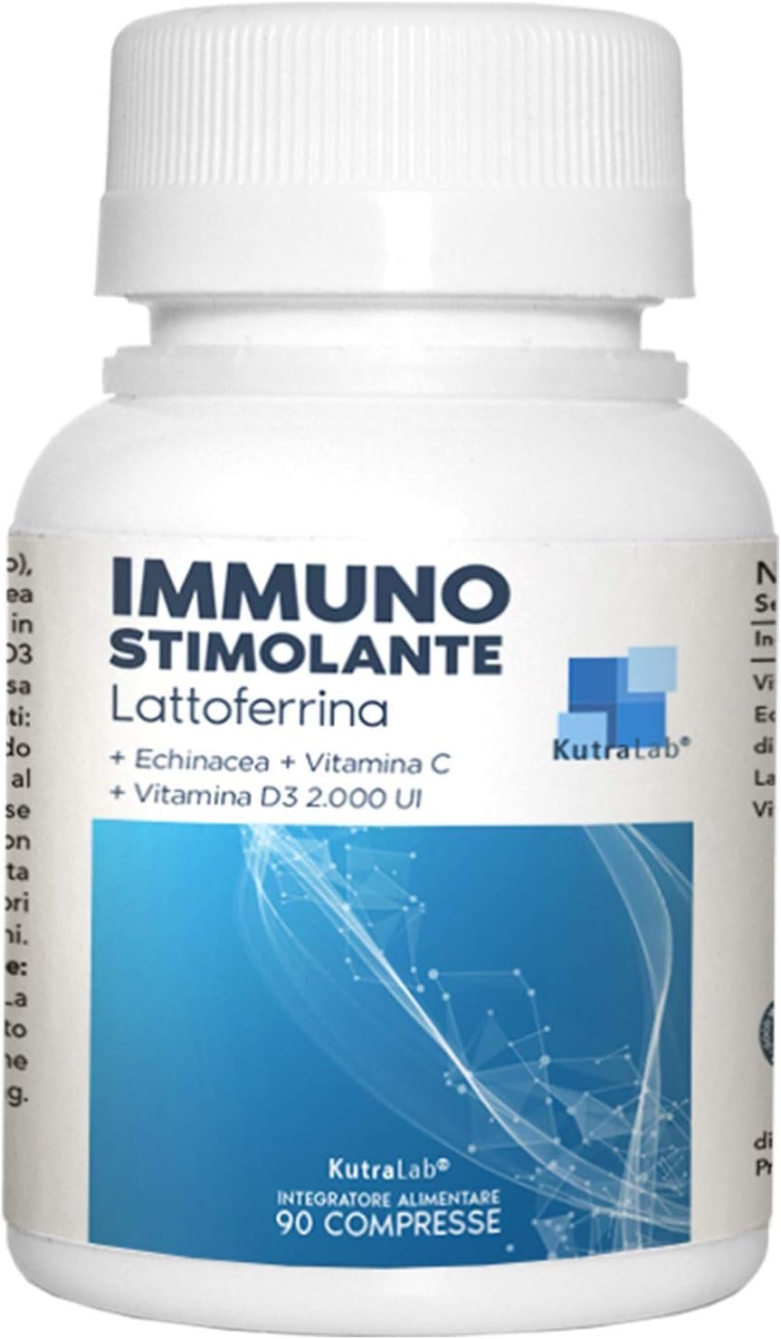 LATTOFERRINA Integratore Immunostimolante, 90 Compresse, Lattoferrina, Echinacea, Vitamina C, Vitamina D3 2.000 U.I., Fornitura 3 Mesi