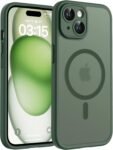 TOCOL Cover Magnetica per iPhone 15 6,1 Pollic, Compatibile con MagSafe, Protezione Fotocamera Integrata, Custodia Antiurto Traslucida Opaca, Verde Alpino