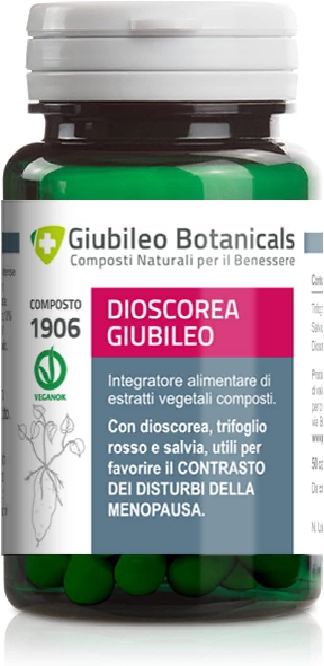 Integratore 100% naturale con DIOSCOREA,Trifoglio rosso,Salvia per i disturbi della menopausa (sudorazione, vampate di calore, funzionalità cutanea)-50 Caps.