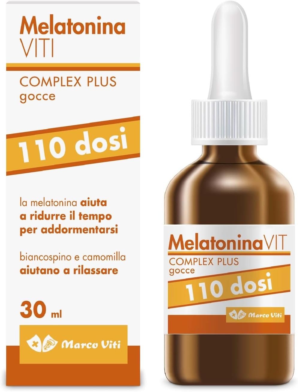 Melatonina Viti – Complex Plus Gocce, 120 Dosi Integratore per il Sonno con Biancospino e Passiflora, per un Sonno Sereno e Naturale, 30 ml