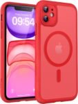 TOCOL Cover Magnetica per iPhone 11 6,1 Pollic, Compatibile con MagSafe, Protezione Fotocamera Integrata, Custodia Antiurto Traslucida Opaca, Rosso