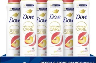 Dove Deodorante Spray Advanced Care Go Fresh Pesca, con Formula Idratante e Delicata sulla Pelle, Senza Alcol, Pelle Asciutta Fino a 72 Ore, Deodorante Uomo e Donna, 6 Pezzi da 150ml