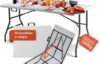Avilia Tavolo Pieghevole Portatile salvaspazio | Tavolo richiudibile | Tavolo da campeggio con Sistema di Blocco di Sicurezza, Fino a 6 Persone – 180x70x74 cm (Bianco)