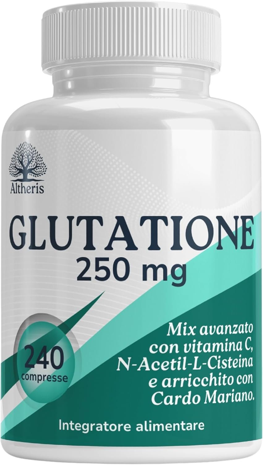 Glutatione Forte 240 Compresse 250mg con Nac N-Acetil-Cisteina, Vitamina C e Cardo Mariano – Potente Antiossidante Integratore Detox Anti-Age