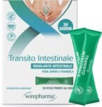 WIREPHARMA – Transito Intestinale 30 Stick – Ideale Contro Stitichezza – Aiuto Intestino Pigro, Regolarizza Transito ed Evacuazione, Estratti Naturali, Senza Glutine