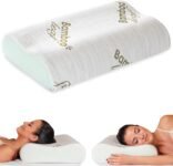 Flowen Cuscino Cervicale Memory Foam per Dormire Ortopedico Aloe Vera Guanciale a Doppia Onda Ideale per Supporto al Collo Ergonomico Traspirante Antirussamento Anallergico Federa Bamboo Lavabile