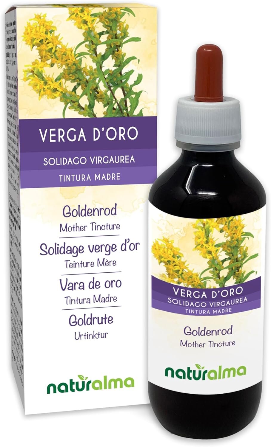Verga d’oro (Solidago virgaurea) erba con fiori Tintura Madre analcoolica Naturalma – Estratto liquido gocce 200 ml – Integratore alimentare – Vegano