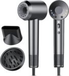 Asciugacapelli, 160.000 Giri/min Phon Capelli Professionale con 500 Milioni Ioni Negativi, 3 Velocità & 4 Temperature, Basso Rumore, Diffusore Magnetico e Ugello Inclusi