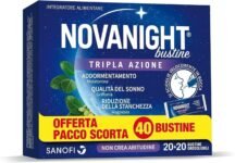 Novanight Tripla Azione Bustine, Magnesio, Melatonina per Dormire, Integratori per Dormire, Disturbi del Sonno – Senza Glutine, con Griffonia, Non Induce Dipendenza (40 Bst Gusto Camomilla e Agrumi)