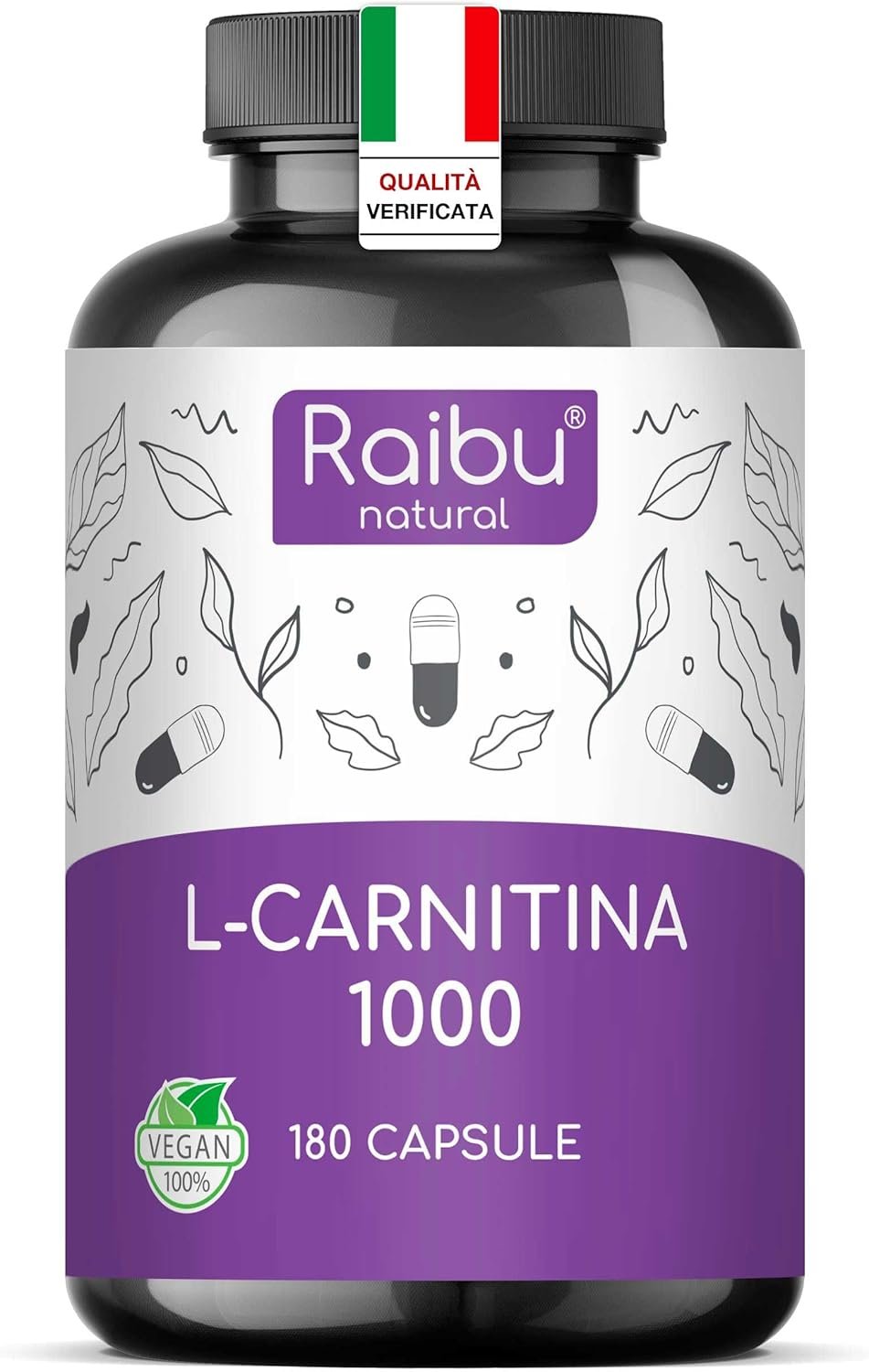 L Carnitina 1000 Integratore – Alto Dosaggio di 180 Capsule – 1000 mg per Dose Giornaliera – Tartrato di L-Carnitina Puro – Vegano, Naturale e Testato in Laboratorio